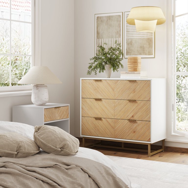 boho 3 drawer dresser Nathan James Enloe Boho 3-Drawer Dresser for Bedroom, Wood Dresser with  Deep Drawers, Metal Legs and Drawer Pulls, White