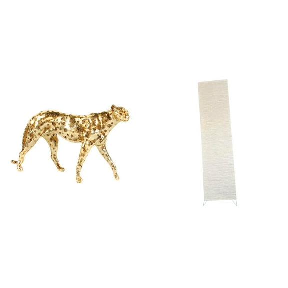 Kuntesetty Golden Cheetah Tabletop Sculpture with Paper Floor Lamp Shade for Cozy Living Room and Office Home Decor Standing Lamp Ornament