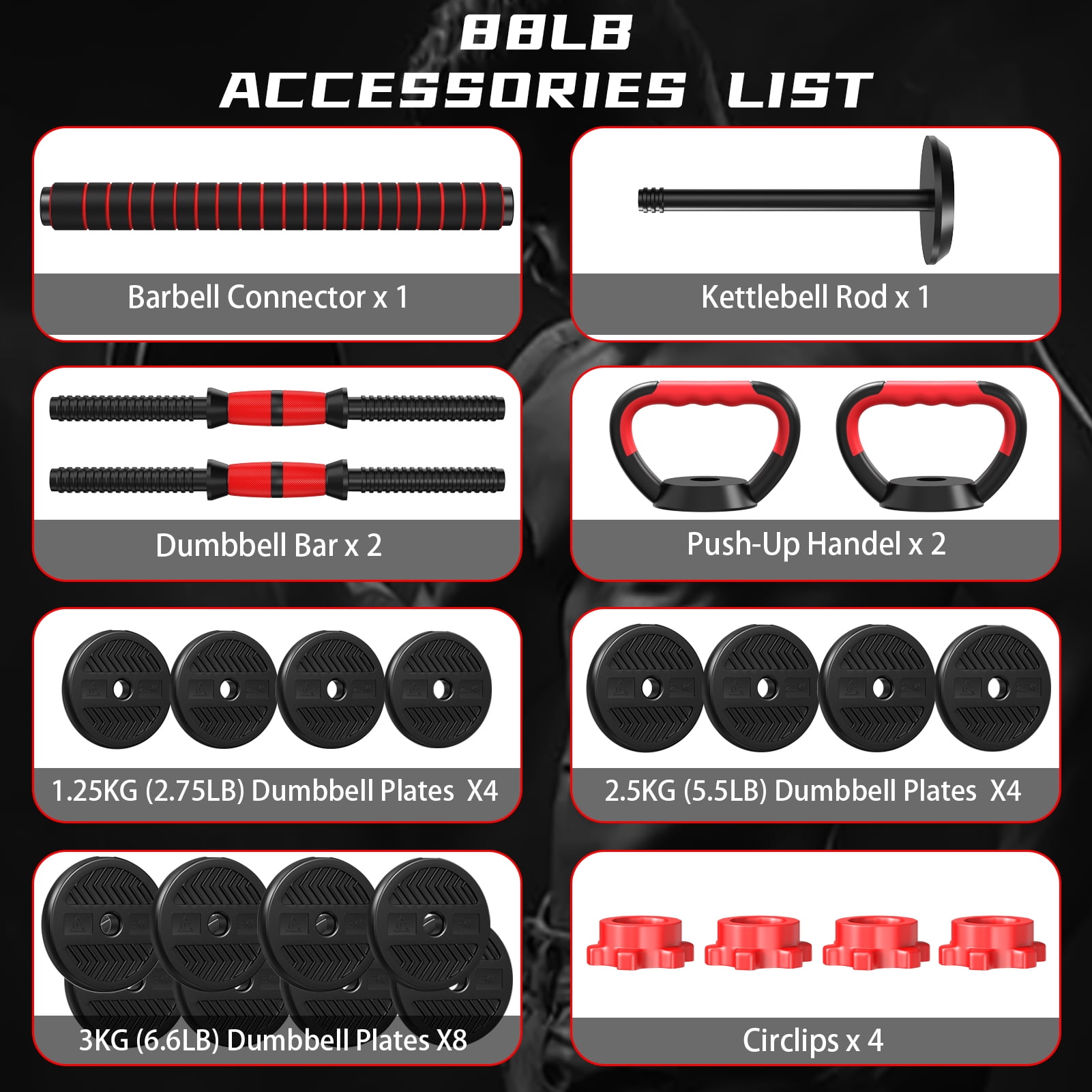 Fogcroll Adjustable Dumbbells Barbell Set,Free Weight Set with Connector, 4 In1 Dumbbells Set Used as Barbell, Kettlebells, Push up Stand, Fitness Exercises for Home Gym Suitable Men/Women