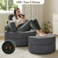thumbnail image 4 of MEISSALIVVE Swivel Accent Chair with Half Moon Ottoman, Round Chairs with Drawer Storage for Living Room, 360° Barrel Chair with USB Charging Port (Gray Corduroy), 4 of 8
