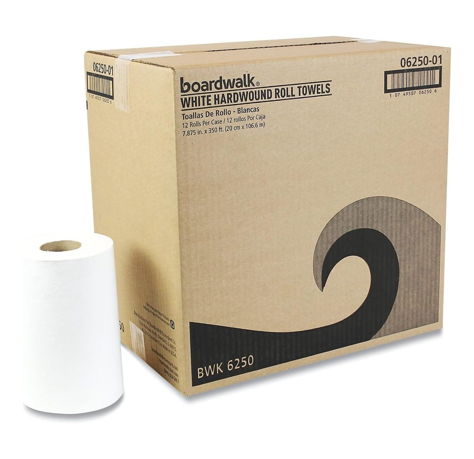 BWK6250 NonPerforated 1-Ply 350 ft. Hardwound Paper Towels - White (12 Rolls/Carton)