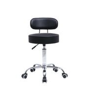 KKTONER PU Leather Rolling Stool with Mid Back Height Adjustable Office Computer Medical Home Drafting Swivel Task Chair with Wheels (Black)