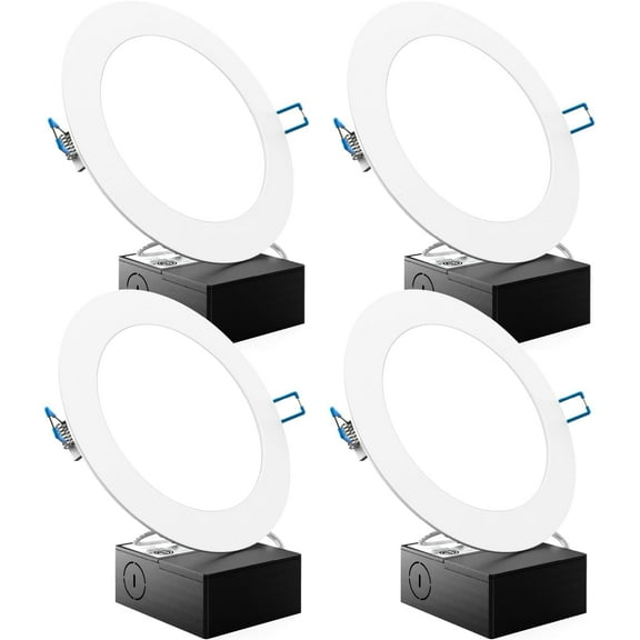 Sunco Recessed Lighting 6 Inch LED, Canless Ceiling Lights Slim with Junction Box, 850 LM, 14W (100W Equivalent), 2700K Soft White, Dimmable, Wafer Thin, 50000 Lifetime Hours ETL 4 Pack