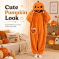 thumbnail image 6 of Satmonnus Unisex Adult Pumpkin Onesie Pajamas, Plush Jack-O-Lantern One-Piece Hooded Jumpsuit, Halloween Cosplay Costume Big Mouth Monster Sleepwear, 6 of 9