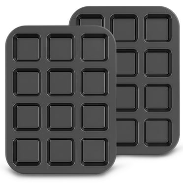 Jetcloudlive 2 Pack 12 Cavity Brownie Pan with Dividers,Non-Stick Square Muffin Pan,All Edges Baking Pan for Cornbread,Cupcakes,Tart,Muffin Cakes,Cookie,Bread