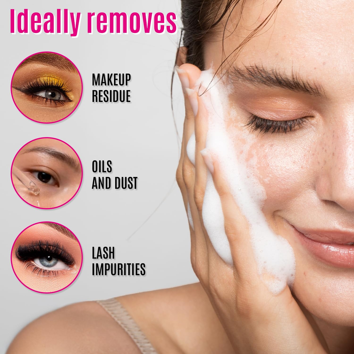 STACY LASH Lash Shampoo Kit Foaming Cleanser Eyelash Grooming Kit Includes Eye Lash Spoolies, Rinse Bottle, Cleansing Pad