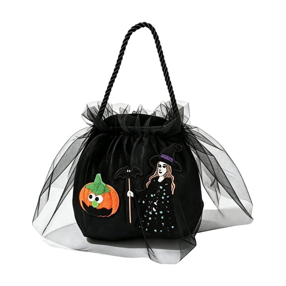 Halloween Theme Whimsical Witch Candy Bag Portable Reusable Candy Basket Storage Bag for Festival Party or Daily Use Must Have Halloween Decor