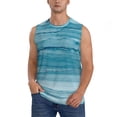 thumbnail image 2 of Lsque Teal Turquoise Fluid Stripes Print Men's Cotton Blend Sleeveless Muscle Shirts (S-3XL)- Moisture Wicking, Odor Protection, UPF 30+,Medium, 2 of 8