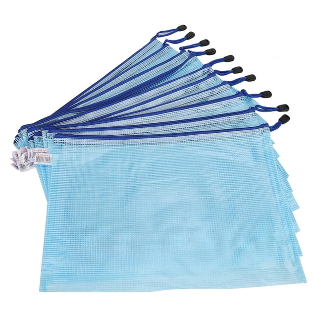 10pcs Mesh Sac à Glissière A4 Dossier PVC Transparent Pack d'Information Document OrganizerLight Bleu