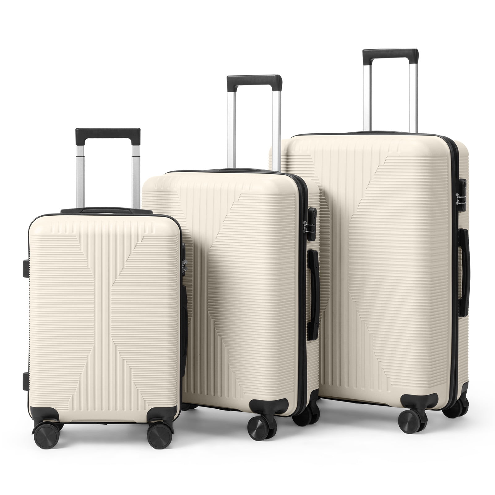 PP Trolley Case, 20in 24in 28in 3PCS Suitcase Set, Off White
