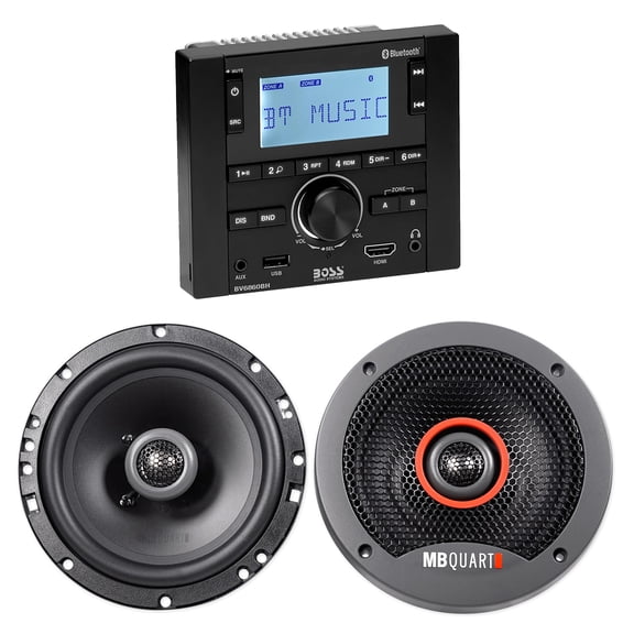 Boss Audio BV6860BH Bundle: RV Digital Media Stereo with Bluetooth HDMI USB, Pair MB Quart FKB116 6.5 in Speakers, 2-items