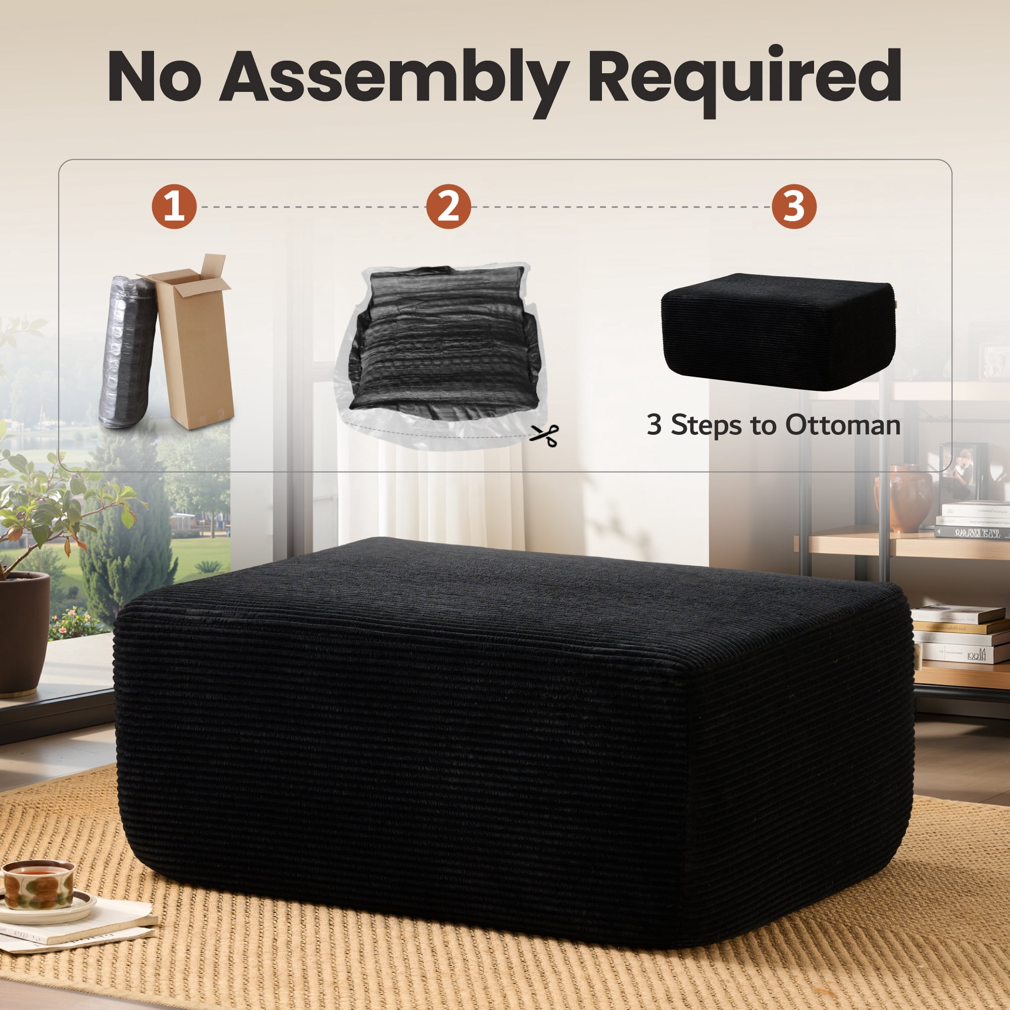 Ovios Oversized Ottoman Footrest for Sofa Large Corduroy Pouf Ottoman Coffee Table Rectangle Floor Bench Extra Seating for Living Room, No Assembly, Back