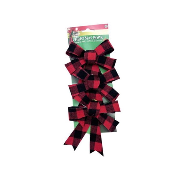 Kole Imports GW994-80 Buffalo Plaid Bows, Red - Small - Pack of 80