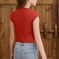 thumbnail image 6 of OGLCCG Girls Short Sleeve T-Shirts Summer Crewneck Side Slit Basic Tees Tops Solid Color Casual Slim Fit Crop Tops for Kids 5-15 Years, 6 of 7