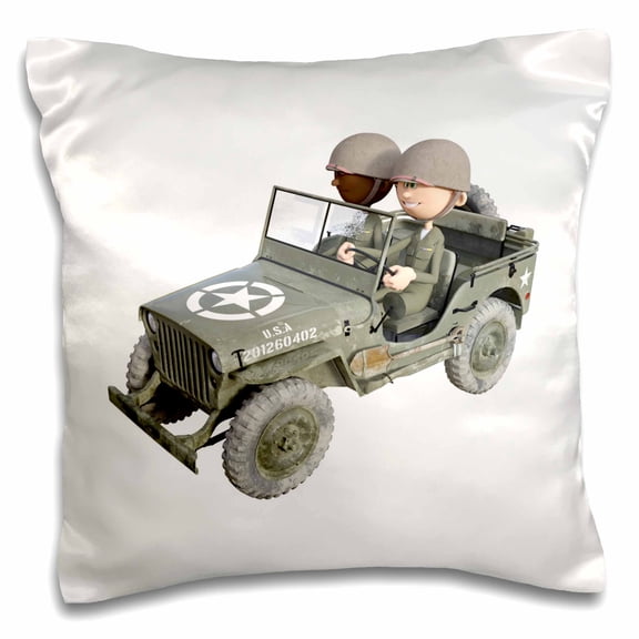 3dRose, Two Soldiers in a Military Truck, 16x16 inch Pillow Case
