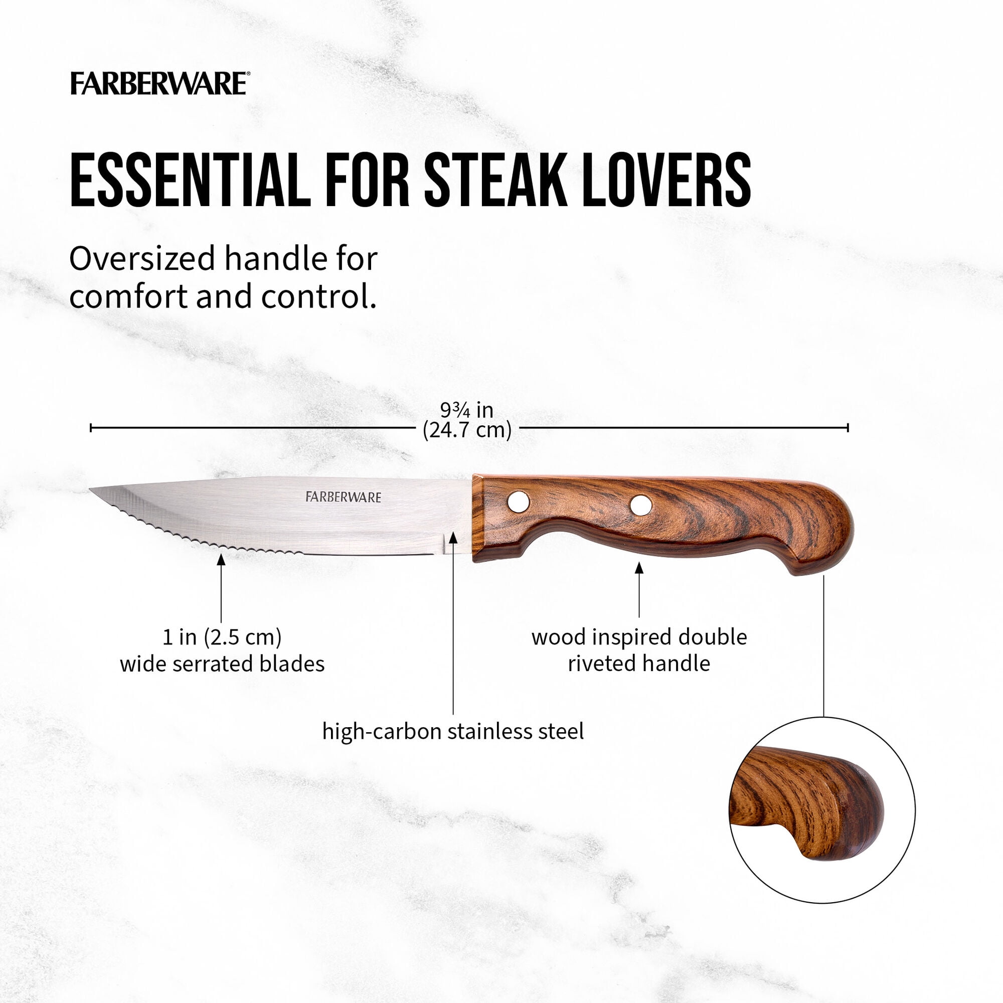 Farberware Classic 4-Piece Jumbo Dual Riveted Wood Inspired Steak Knife Set