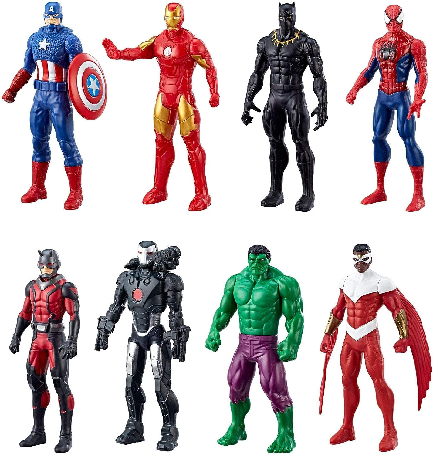 Marvel Avengers Action Figures - Iron Man, Hulk, Black Panther, Captain America, Spider Man, Ant Man, War Machine & Falcon (8)