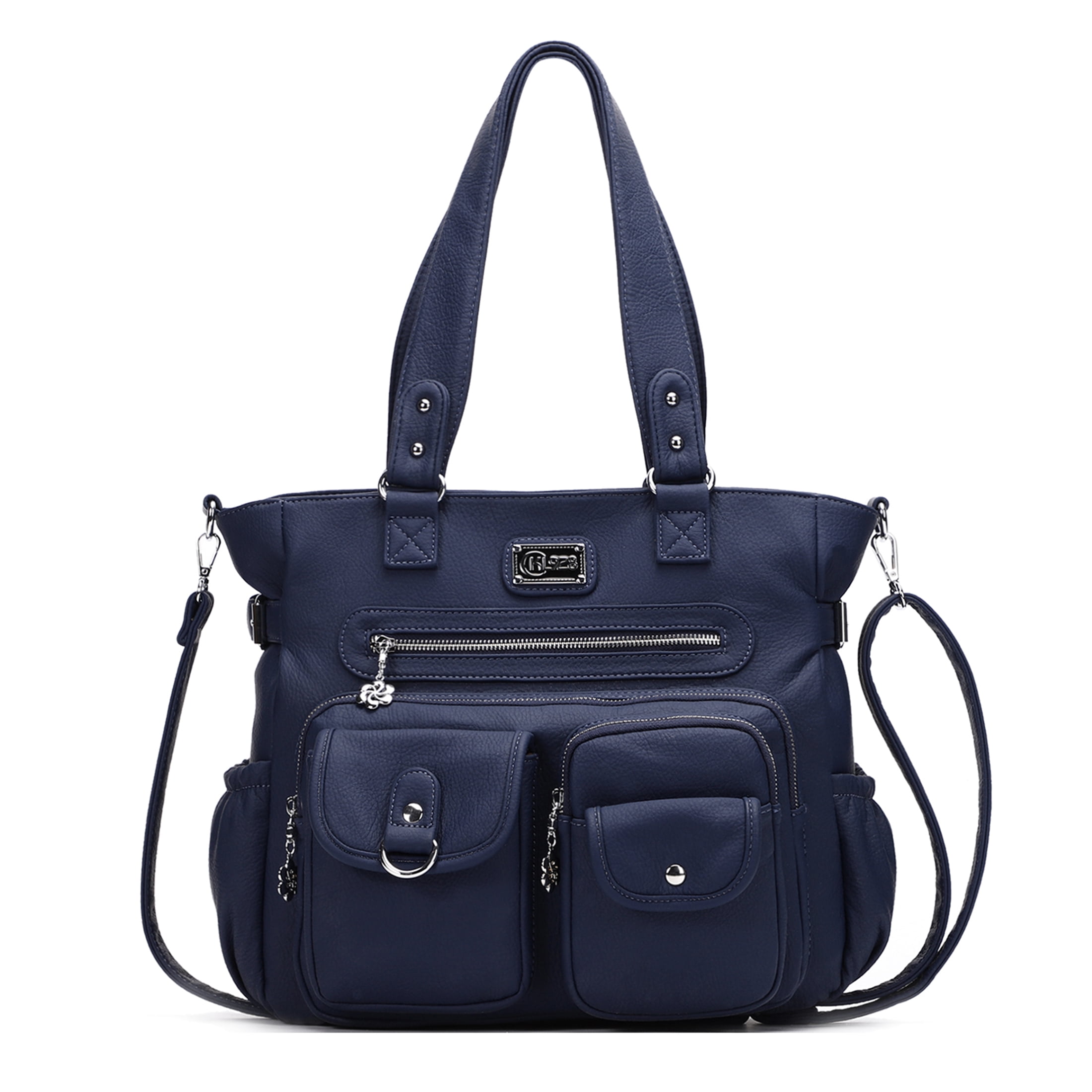 KL928 Women's Leather Handbags Large Crossbody Tote Purses for Travel Work (Dark Blue)