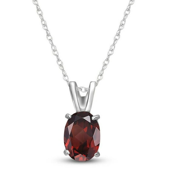 Galaxy Gold 14K Solid White Gold 24" Necklace with Oval-Shaped Natural Garnet, 14"-24" Sizes, January Birthstone, Symbol of Passion