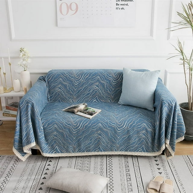 Xiao Hua Funda de sofá con diseño de ondas de agua y encaje azul para las cuatro estaciones, 180 x 315 cm