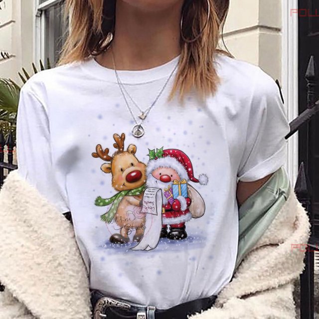 Camiseta de Reno de Navidad para mujer, ropa de talla grande, Camisetas estampadas blancas 2021
