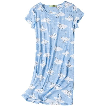 

Zando Womens Nightgowns Cotton Night Gowns Cartoon Printed Sleep Shirts Soft Pajamas Long Sleepdress Casual Sleepwear Blue Moon XL
