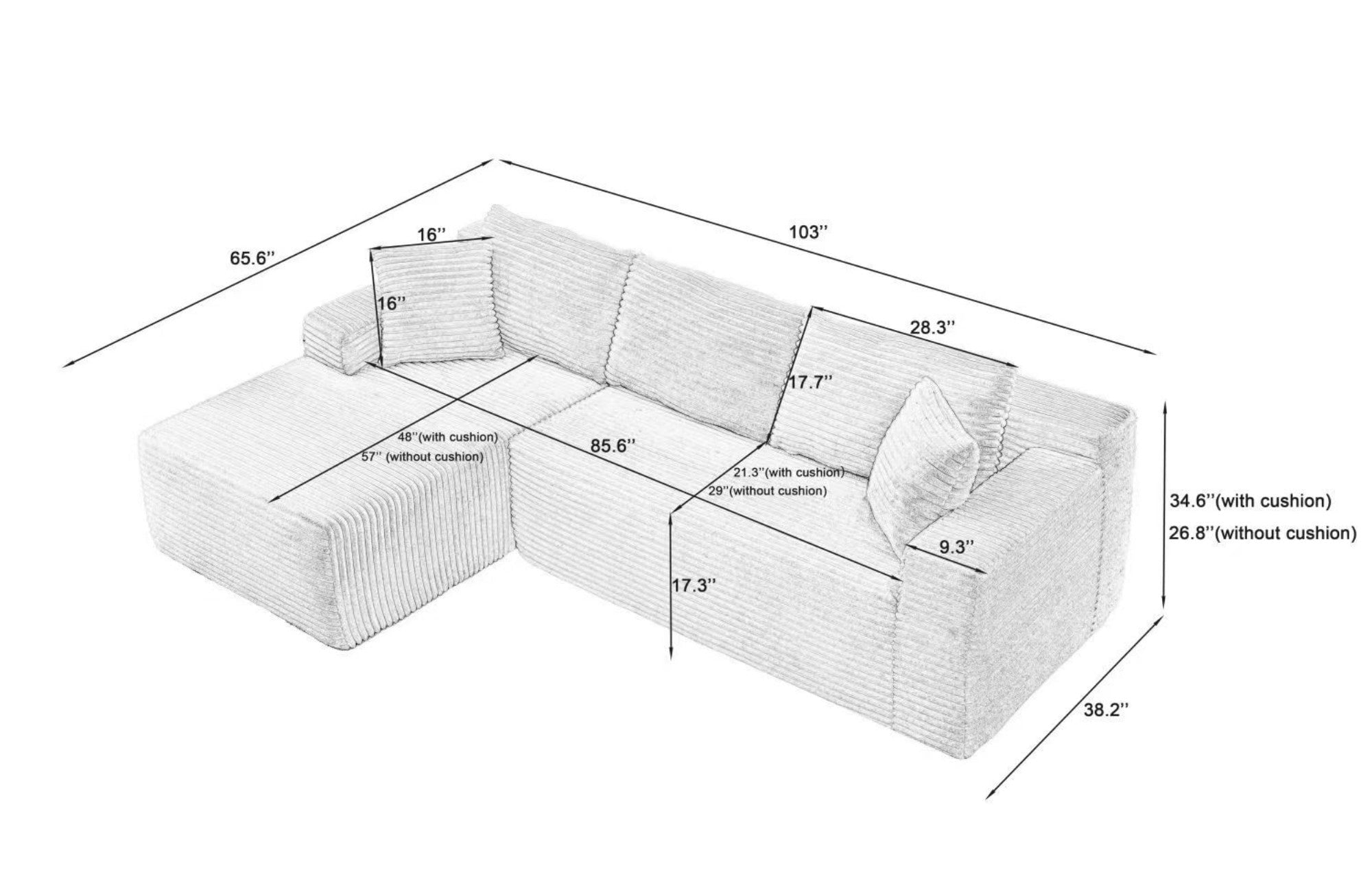 Sailvan L-Shaped Cloud Sectional Sofa with Deep Seat,No Assembly Required,Modular Couches Sleeper