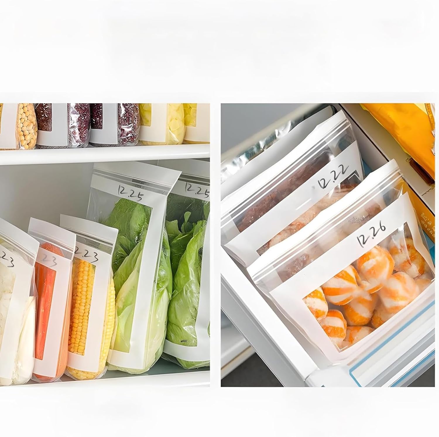 Food Grade Reusable Slider Food Storage Bags – Plastic Produce Bags for Fruit & Vegetable, Freezer & Refrigerator Storage, Kitchen Organization Essential (RL 30 PCS)
