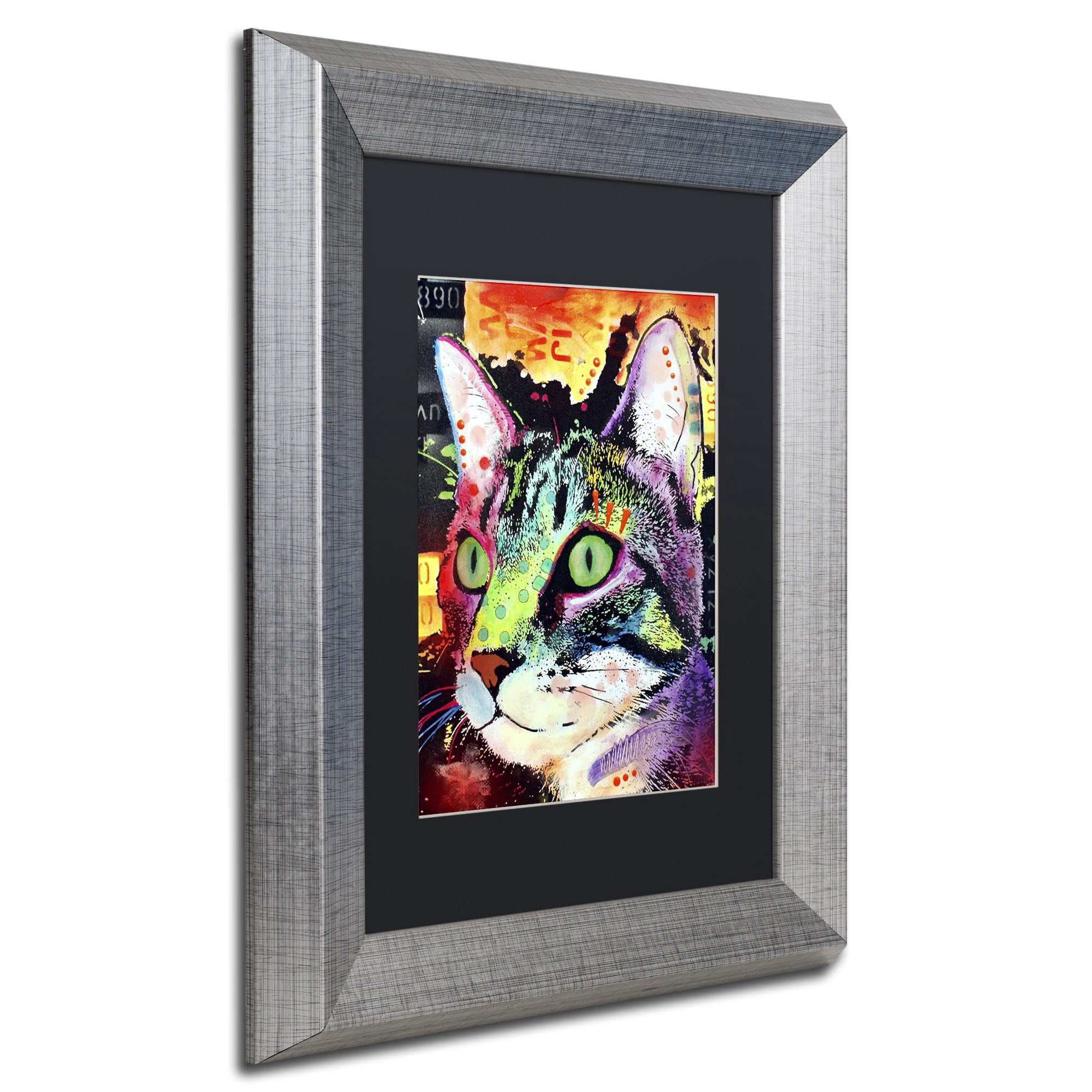 Trademark Fine Art "Curiosity Cat" Canvas Art by Dean Russo, Black Matte, Silver Frame
