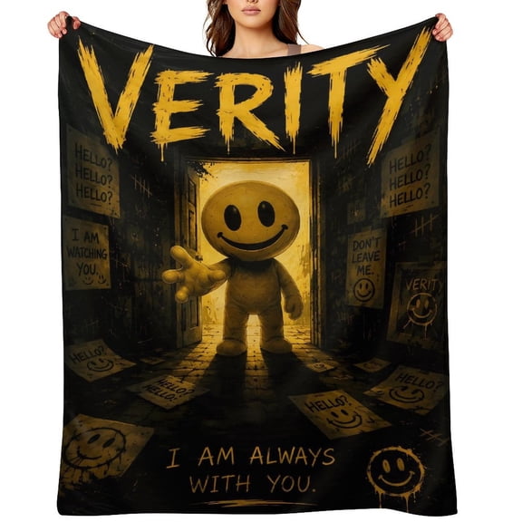 Verity Smiley Face Fleece Throw Blanket, Soft Cozy Flannel Blanket, Creepy Cute Weirdcore Graphic Blanket for Bed Sofa Travel Camping Home Decor
