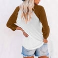thumbnail image 3 of Womens Tops Casual T Shirts Patchwork 3/4 Sleeve Half Button V Neck Fashion Clothing, 3 of 5