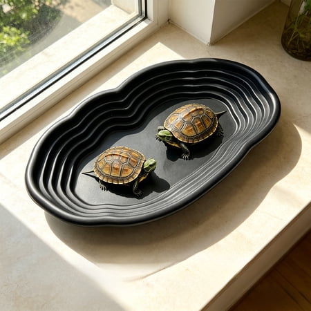 Reptile Bathing Pool Tortoise Water Dish with Ramp Turtle Feeding Bowl with Steps Reptile Food & Water Dishes Gecko Habitat Decoration Accessories Lizard Bath Tub