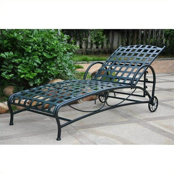 Pemberly Row Contemporary Iron Patio Chaise Lounge in Verdi Gris