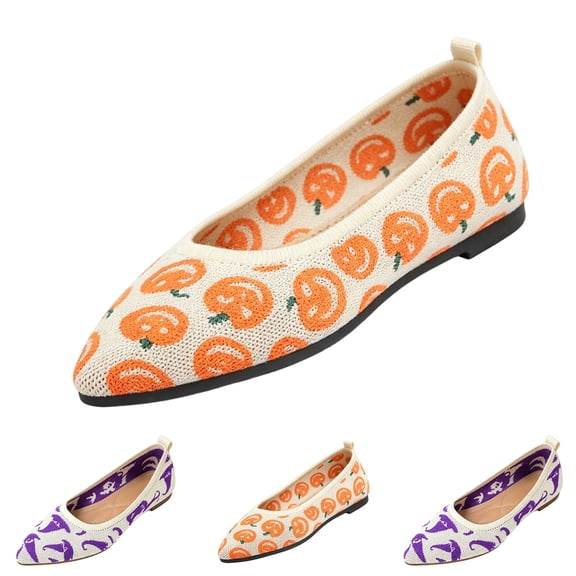 Willtoo Halloween Womens Mesh Breathable Loafers Pumpkin Print Slip On Shoes Lightweight Casual Shoes