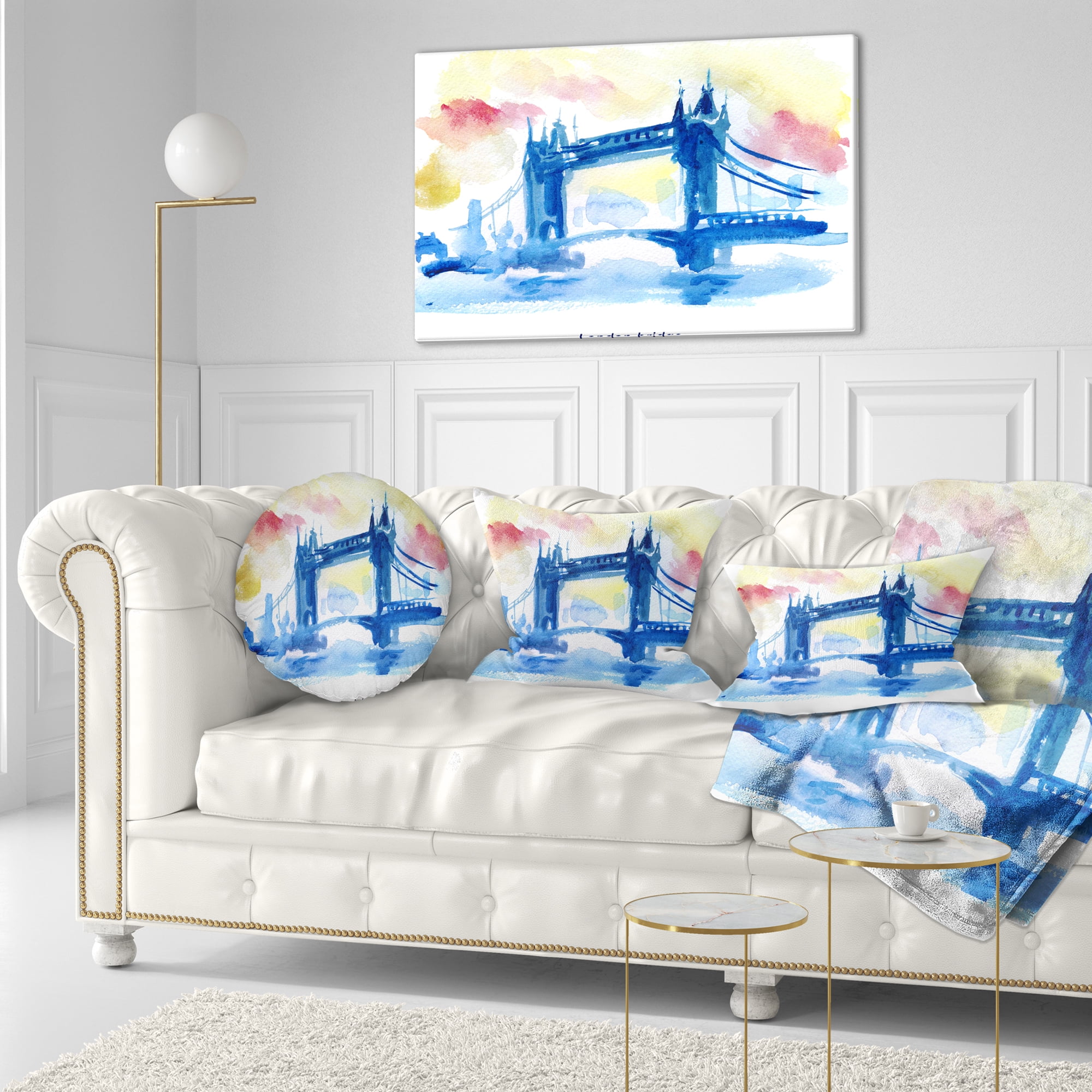 Designart London Hand drawn Illustration - Cityscape Painting Throw Pillow - 12x20