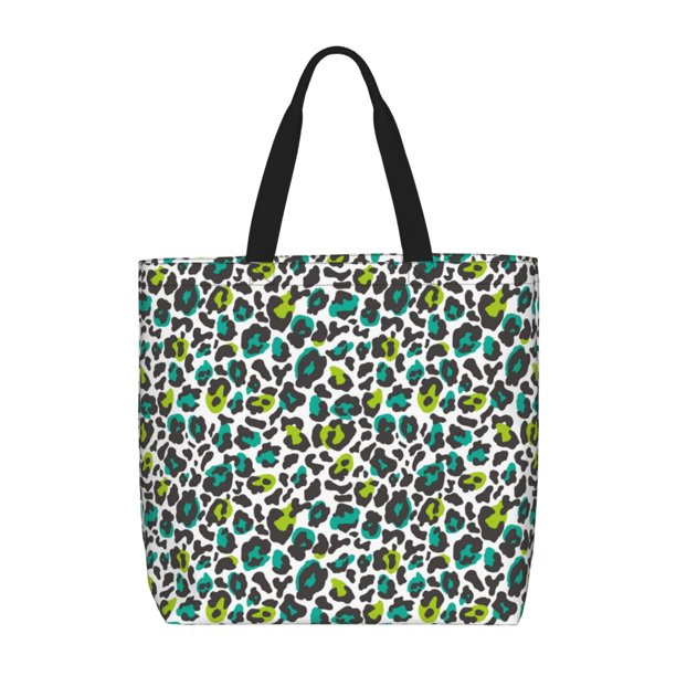 Fotbe Green Leopard Bolsa Tote con Estampado para Mujer, Bolsos con Cremallera, Bolsa de Hombro Casual de Gran Capacidad con Bolsillos Internos