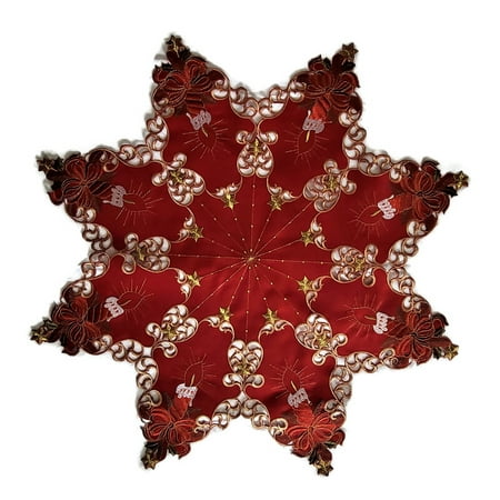 

Doily Boutique Christmas Tablecloth or Table Topper Star Embroidered with Red Candles and Fabric Size 36 inches