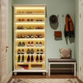 thumbnail image 3 of Tribesigns 68.9-Inch Tall Shoe Cabinet with LED Lighting, 9-Tier 30 Pairs Freestanding Shoes Storage Cabinet with Solid Wooden Legs for Entryway, White, 3 of 5