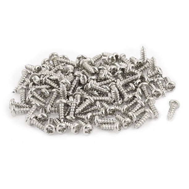 100 piezas de tornillos autorroscantes de cabeza redonda Phillips de acero inoxidable M2 x 6mm