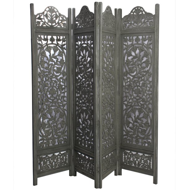 4 Panel Floral Tree Room Divider , Gray