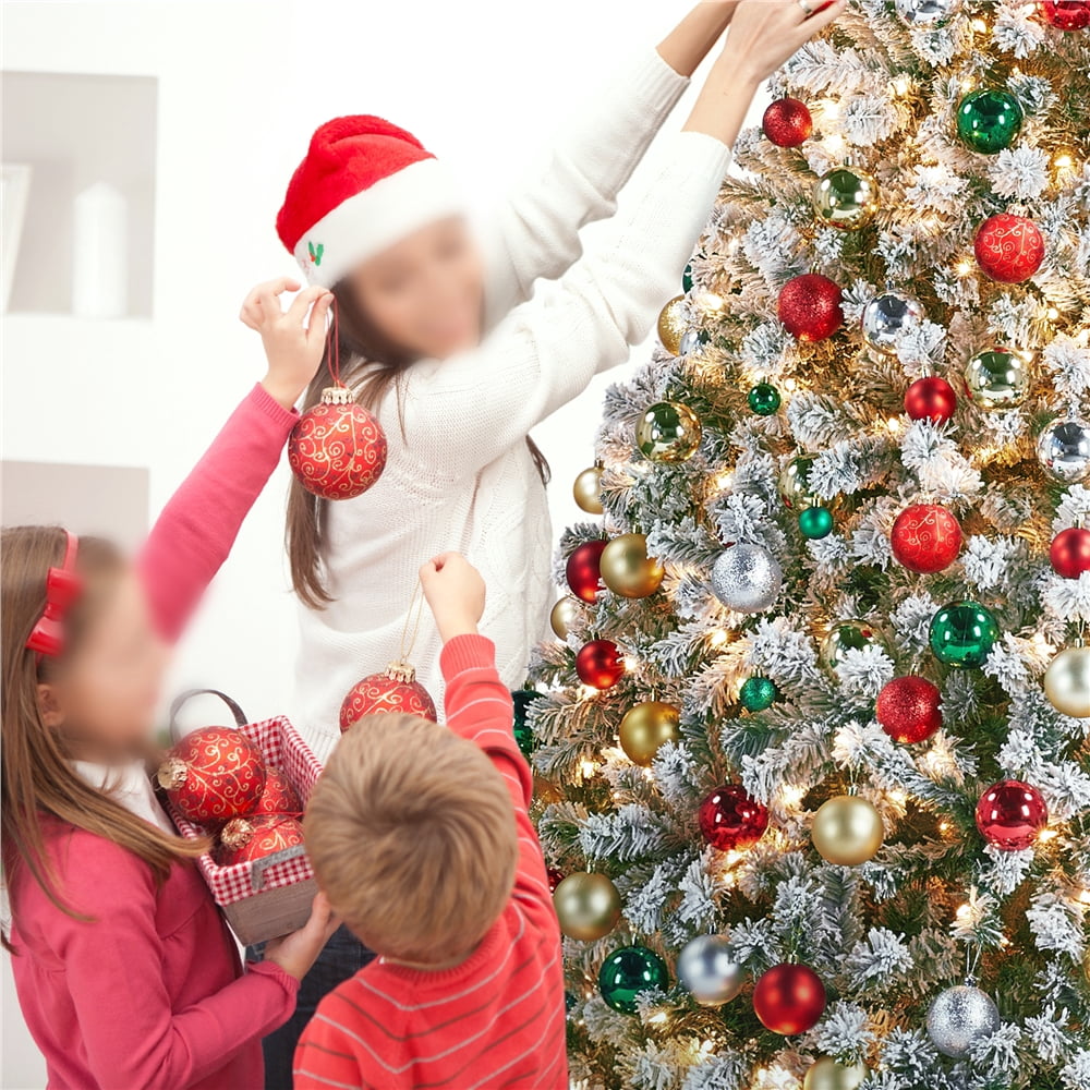 Alden Design 9 Ft Pre-lit Flocked Christmas Tree with Warm Lights, Frosted White