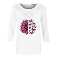 thumbnail image 3 of Jinhomg Women's Cancer Awareness T Shirts Novelty Pink Ribbon Graphic Tops Comfortable 3/4 Sleeve Tunic Pullovers Inspirational Breast Cancer Holiday Tee Shirts White M, 3 of 4