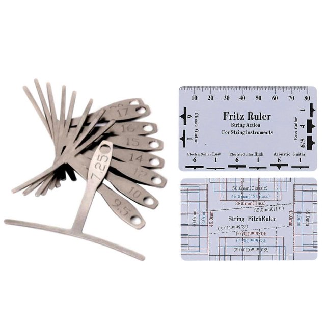 Guitar Luthier Measuring Tools Kit Set String Action Ruler, 9 Understring Radius Gauge for Guitar Re