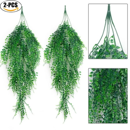 Outgeek Artificial Hanging Plants,Outgeek 2PCS Artificial Green Ivy Vine Artificial Shrubs Hanging Vine Plant for Home Garden Outdoor Wall