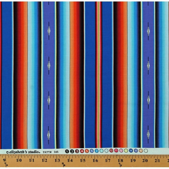 Cotton Aztec Serape Southwestern Stripes Woven Blanket Look Fiesta Royal Blue Cotton Fabric Print by the Yard (545ROYAL)