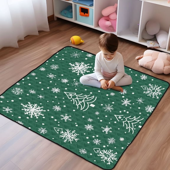 WOBOGO Green Christmas Tree Baby Playmats Extra Large Waterproof Rollable Activity Pads for Toddlers 50×50inch