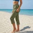 thumbnail image 6 of JOANKDMI Linen Capri Pants for Women No Drawstring Elastic Waisted Straight Leg Comfortable Side Slit Bottoms Summer Casual Vacation Beach Trousers with Pockets, 6 of 8