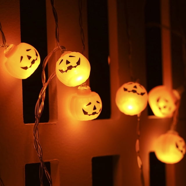 Halloween String Lights 2Pcs 9.8ft 20 LED Skeleton Pumpkin Ghost Bat Hanging Fairy String Lights for Window Courtyard