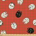 thumbnail image 2 of Ambesonne Cats Funny Fabric by the Yard Upholstery, Japanese Fox Face Art, 2 Yards, Charcoal Grey Dark Coral, 2 of 5