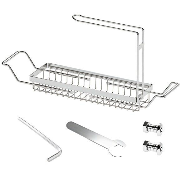 Porte-évier de Cuisine Télescopique, Support d'Éponge Extensible pour Évier de Cuisine, Organisateur de Draineur en Acier Inoxydable et en Éponge, Longueur Réglable 16.7-21.5 Pouces - Antirouille, Facile à Nettoyer